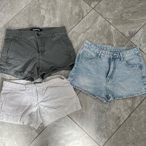 Women’s Shorts Bundle - Charcoal, Light Denim, and White. Set of 3